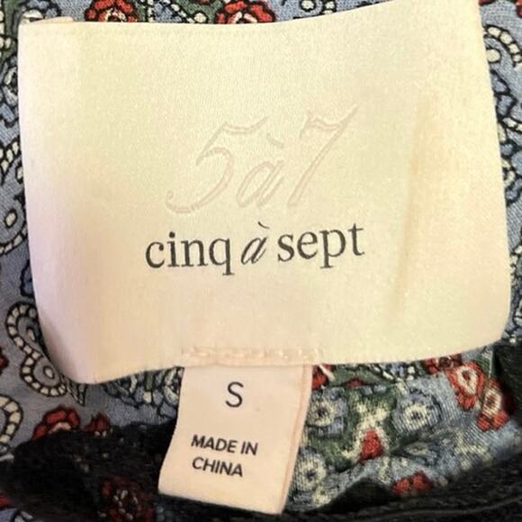 Cinq A Sept Multicolor 100% Silk Satin Floral Mesh Long Sleeve Blouse Top Size S - Picture 4 of 5